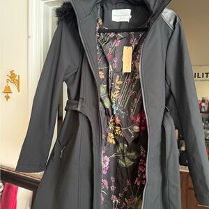 Rebecca Minkoff Black Trench Coat with Floral Lining